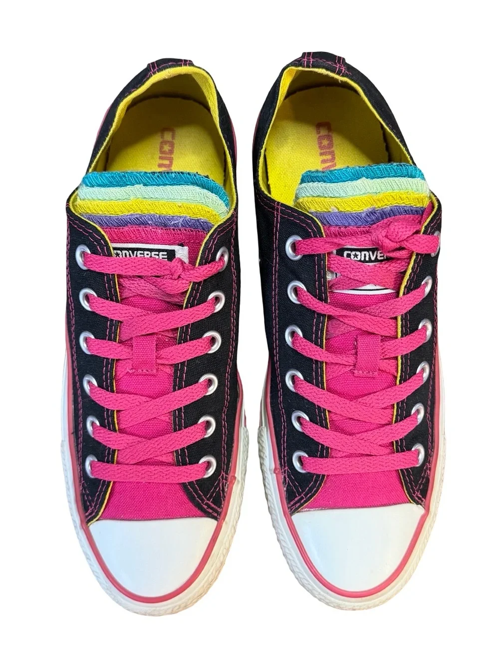 Converse Low Top Multi Layer Rainbow Tongue Canvas Sneakers Women’s Size 9